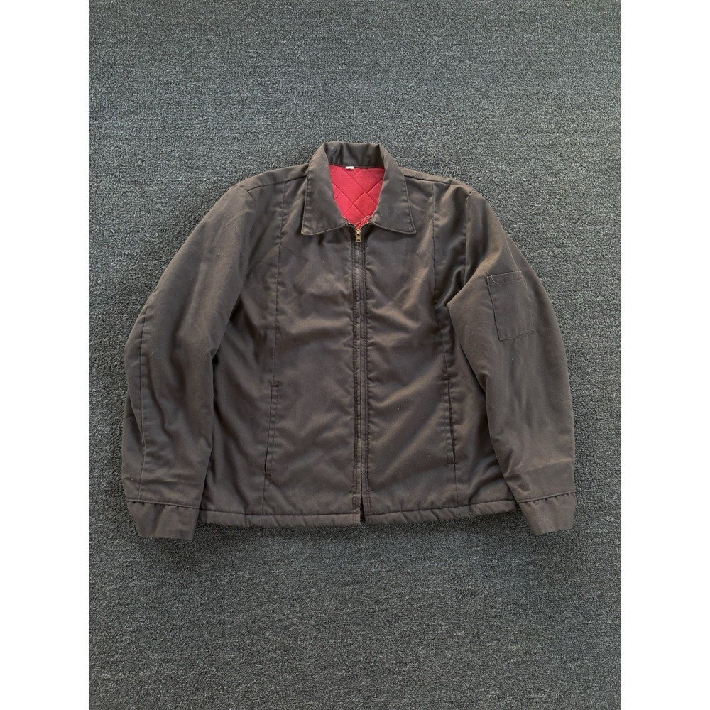 Vintage Work Jacket Men's Medium Black Quilted Red Lining Made in USA Chore
